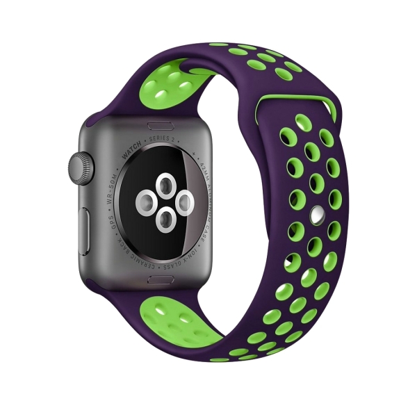 For Apple Watch Series 1 \u0026 Series 2 \u0026 Nike+ Sport Fashionable Classical  Silicone Sport Watchband (Purple + Green) - WATCHBANDSMALL