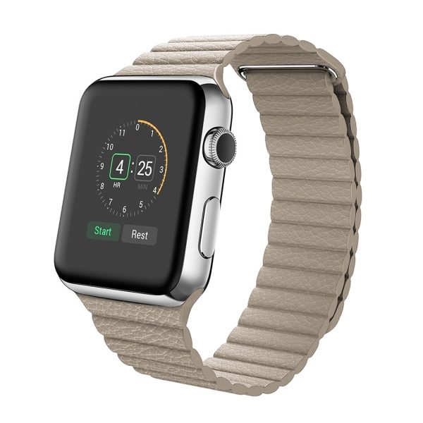 Voor Apple Watch 1 2 Sport Loop magnetische sluiting sluiting PU Leather Horlogeband Apple Horlogebandjes (Khaki) - WATCHBANDSMALL