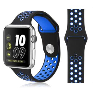 Apple Watch Sport Band Perforated Silicone Strap (40mm/44mm, Black/Blue)