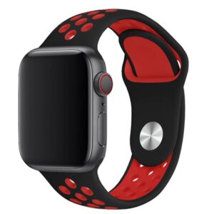 Apple Watch Sport Band Perforated Silicone Strap (40mm/44mm, Black/Red)