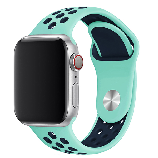 Apple Watch Sport Band Perforated Silicone Strap (40mm/44mm, Turquoise/ Midnight Blue) - WATCHBANDSMALL