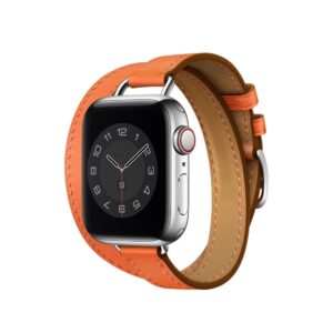 Apple Watch Strap 41mm Orange Attelage Double Tour Leather Band 45mm