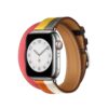 Apple Watch Band 41mm Orange/Blanc Casaque Double Tour Leather Strap 45mm