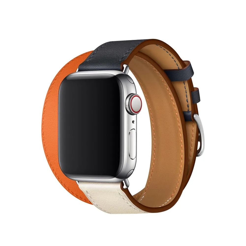 Apple Watch Strap 41mm Indigo/Craie/Orange Double Tour Leather Band 45mm