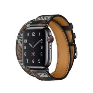Apple Watch-band 41 mm zwarte print dubbele tour leren band 45 mm