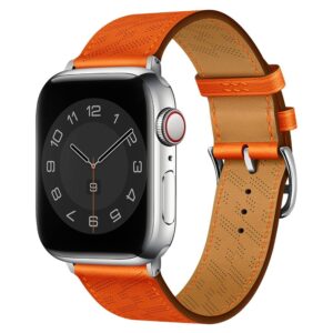 Apple Watch 스트랩 41mm 오렌지 H 대각선 싱글 투어 가죽 밴드 45mm