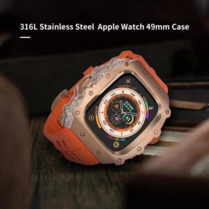 Custodia mod di lussuoso Apple Watch Case in acciaio inossidabile + Kit di retrofit con cinturino fluoro per Apple Watch